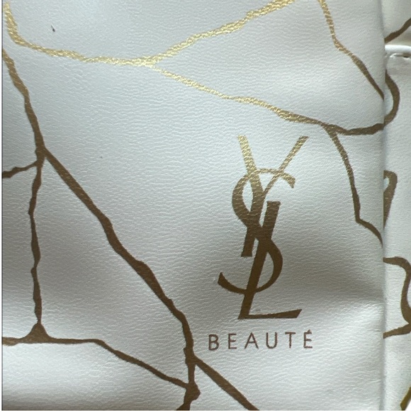 YSL Beauté Cosmetic Makeup Bag White Gold Marble Travel Pouch NWOT - Picture 3 of 4